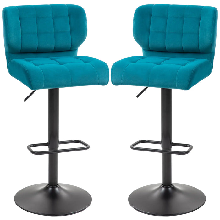 Aosom Homcom Swivel Pu Leather Barstools Set of 2 Adjustable Bar Stools with Footrest Back For Kitchen Counter Dining Room in Blue