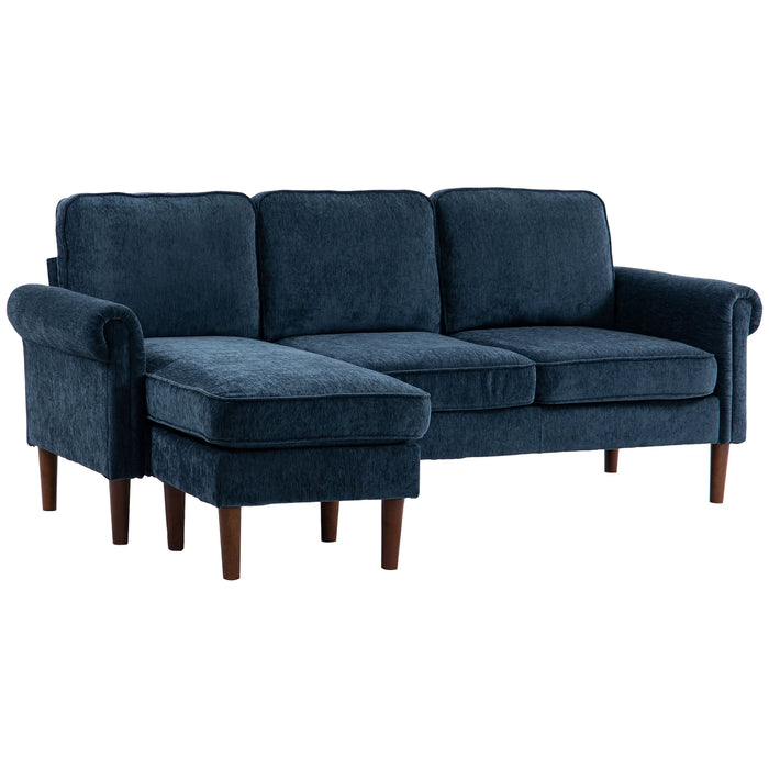 Aosom Homcom L Shape Sofa, Modern Sectional Couch with Reversible Chaise Lounge, Wooden Legs, Corner Sofa For Living Room, Grey in Dark Blue, Brown