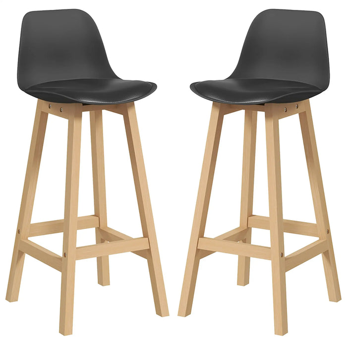 Aosom Homcom Bar Height Stools Set of 2, Pu Leather Upholstered Stools For Kitchen Island, Modern Bar Chairs with Backs, White in Black, Natural