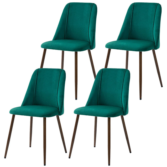 Aosom Homcom Upholstered Dining Chairs Set of 4, Velvet Accent Chair with Back and Wood-Grain Steel Leg For Kitch in Green