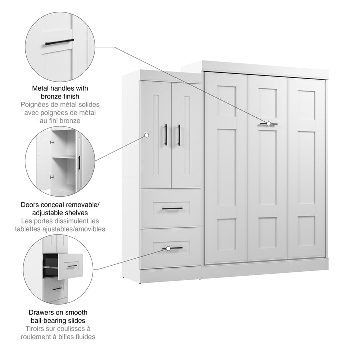 Modubox Edge Full Murphy Bed with Wardrobe (85W) in White