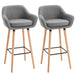 Aosom Homcom Modern Bar Stools Set of 2, 31.5" Barstools with Linen Fabric and Solid Wood Legs, Backrest and Footrest, Dining Room Kitchen Count in Grey