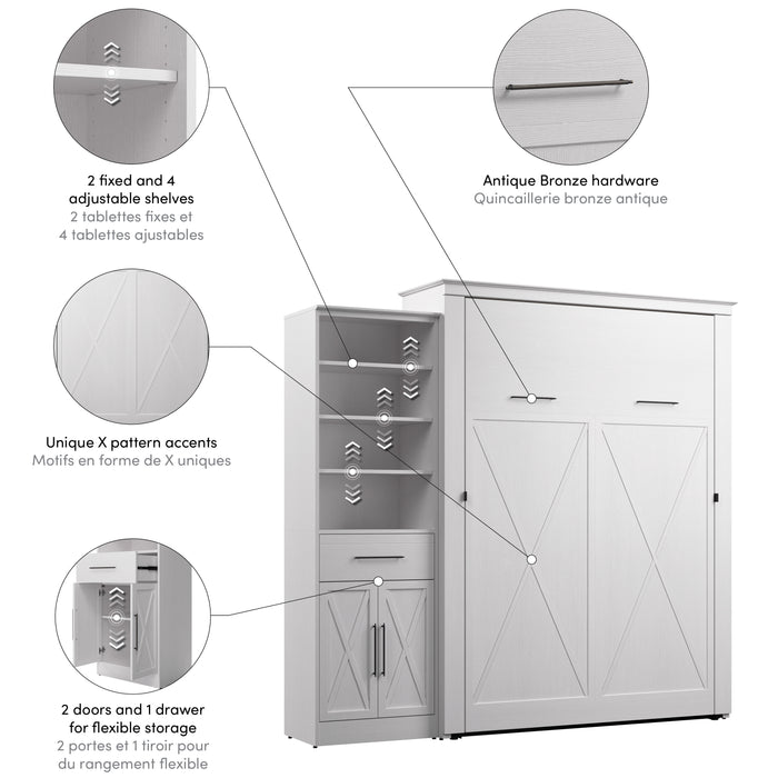 Modubox Key West 93W Queen Murphy Bed and Closet Organizer with Drawer and Doors (94W) in Pure White Oak