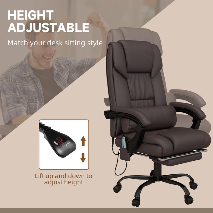 Aosom Vinsetto 6-Point Vibration Massage Chair in Height Adjustable Reclining Computer Chair with Retractable Footrest in Brown