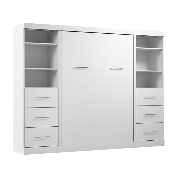 Modubox Nebula Full Murphy Bed and 2 Closet Organizers with Drawers (109W) in White