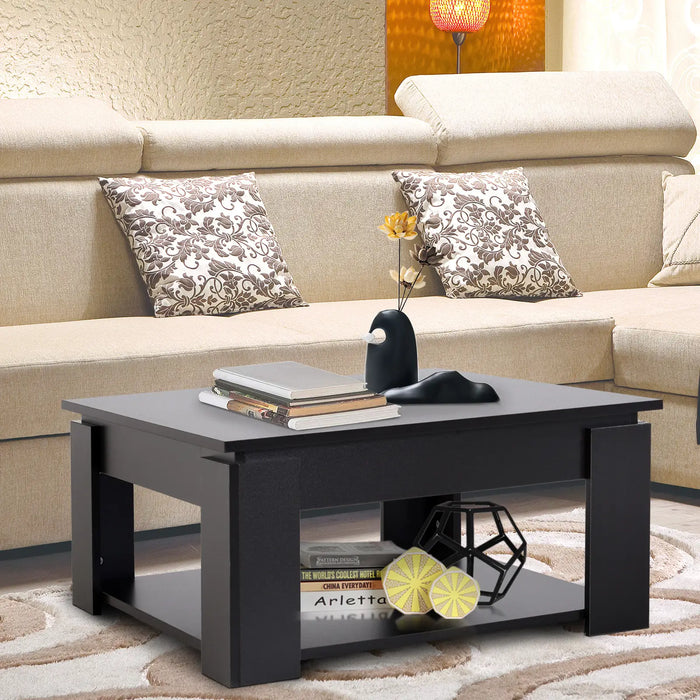 Aosom Homcom 2 Tier Simple Modern Coffee Table Bottom Shelf Living Room in Black