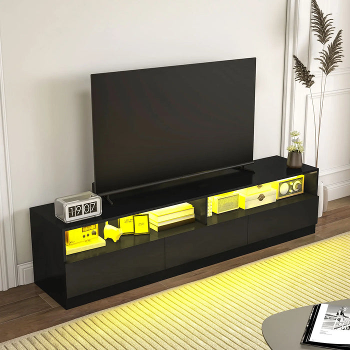 Aosom mcom Led Lighted Tv Stand For Tvs Up To 75", Modern Tv Cabinet with Storage Drawers For Living Room in High Gloss Black