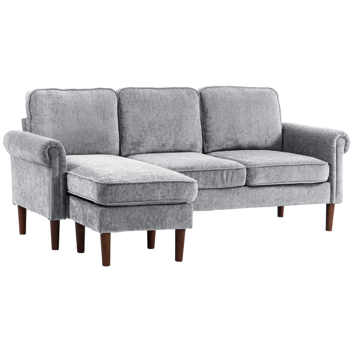 Aosom Homcom L Shape Sofa, Modern Sectional Couch with Reversible Chaise Lounge, Wooden Legs, Corner Sofa For Living Room in Grey, Brown