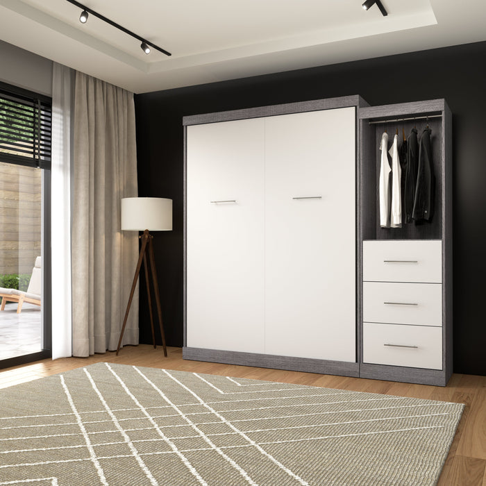 Modubox Nebula Queen Murphy Bed and Closet Organizer with Drawers (90W) in Bark Grey & White