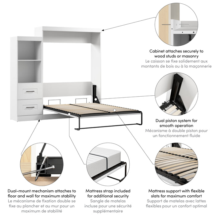 Modubox Edge 91W Queen Murphy Bed and Closet Organizer with Drawers (90W) in White