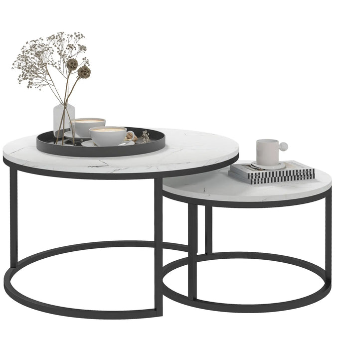 Aosom Homcom Modern Coffee Table Set of 2, Nesting Side Tables W/ Metal Base For Living Room Bedroom offic in White