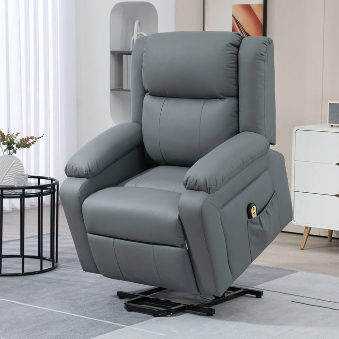 Aosom Homcom Lift Chair For Seniors, Pu Leather Upholstered Electric Recliner Chair with Remote, Side Pockets, Quick Assembl in Grey