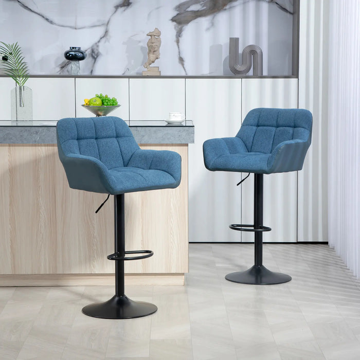 Aosom Homcom Swivel Barstools Set of 2 Adjustable Bar Stools with Footrest Armrests and Pu Leather Back For Dining Room in Dark Blue