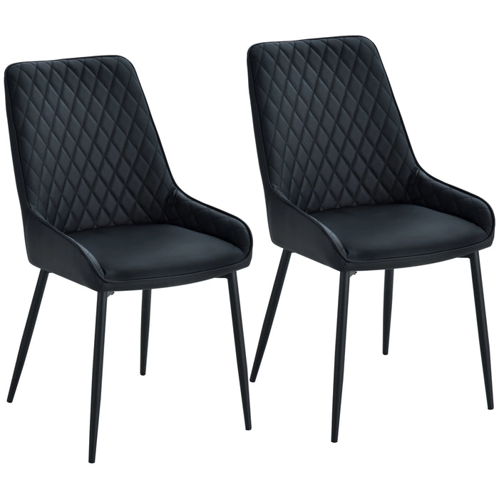 Aosom Homcom Modern Dining Chairs Set of 2, Pu Leather Kitchen Chairs with Metal Legs For Dining Room, Living Room in Black