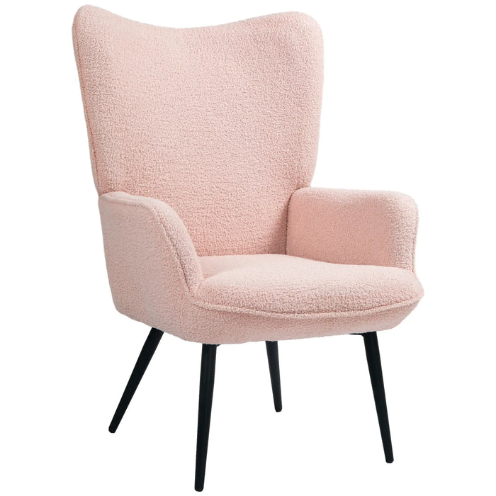 Aosom Homcom Accent Sherpa Chair, Upholstered Armchair, Fluffy Wingback Chair For Living Room, Reading Room, Cream White in Pink, Black