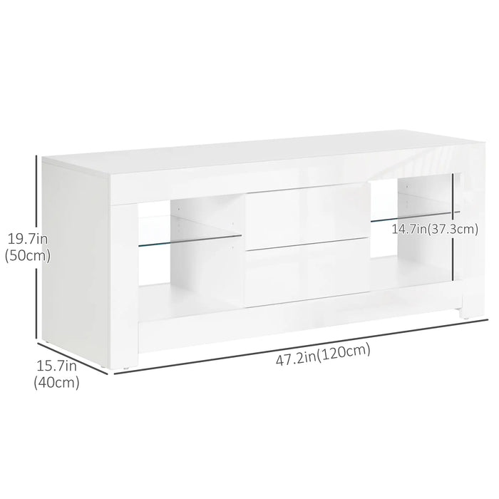 Aosom mcom Tv Stand For Tvs Up To 60", Tv Unit with Led Lights, Storage Shelves and Cupboards, 53.9" X 13.8" X 16.5", in High Gloss White