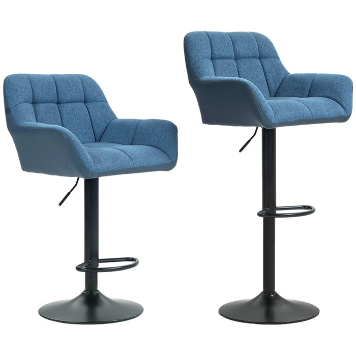 Aosom Homcom Swivel Barstools Set of 2 Adjustable Bar Stools with Footrest Armrests and Pu Leather Back For Dining Room in Dark Blue