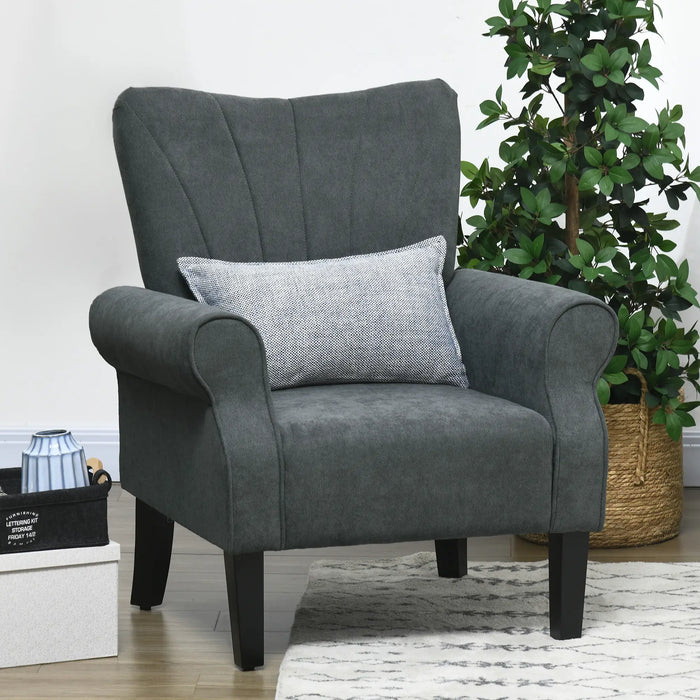 Aosom Homcom Fabric Armchair, Modern Accent Chair with Wood Legs For Living Room, Bedroom, Home offic in Dark Grey