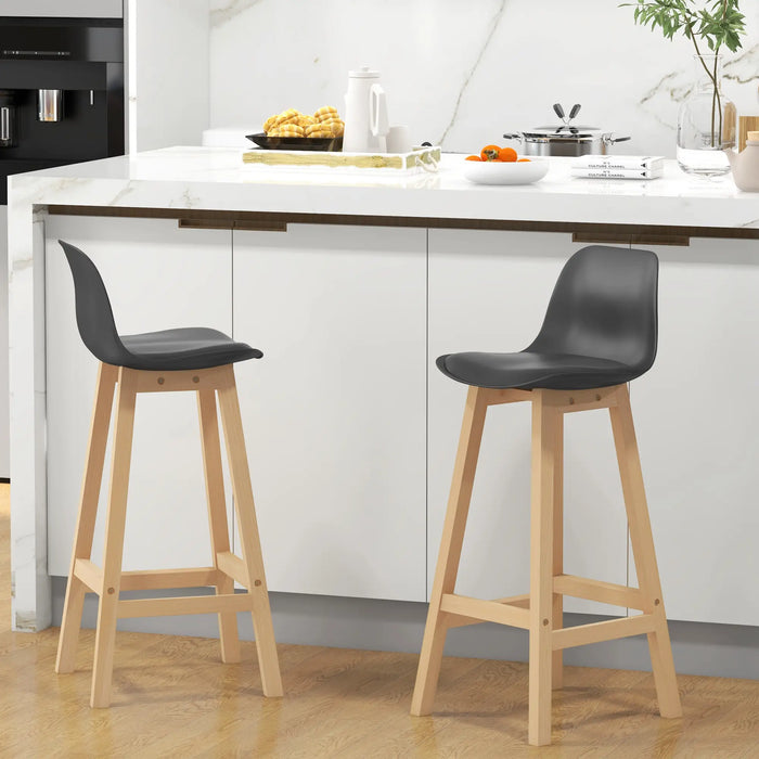 Aosom Homcom Bar Height Stools Set of 2, Pu Leather Upholstered Stools For Kitchen Island, Modern Bar Chairs with Backs, White in Black, Natural