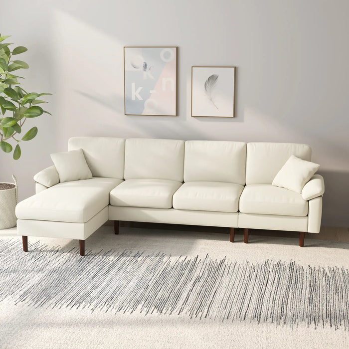 Aosom Homcom L-Shape Sofa, Modern Sectional Couch with Changeable Chaise Lounge, Pillows and Wooden Legs For Living Room, Cream White