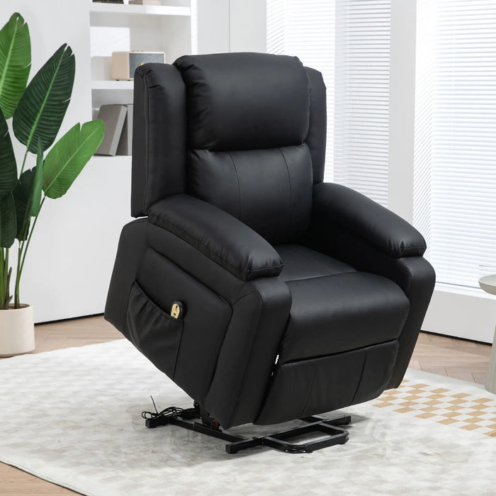 Aosom Homcom Lift Chair For Seniors, Pu Leather Upholstered Electric Recliner Chair with Remote, Side Pockets, Quick Assembly in Black