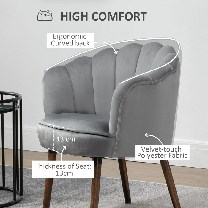 Aosom Homcom Modern Accent Chair Leisure Club Chair with Velvet-Touch Fabric Wood Legs For Living Room in Dark Grey