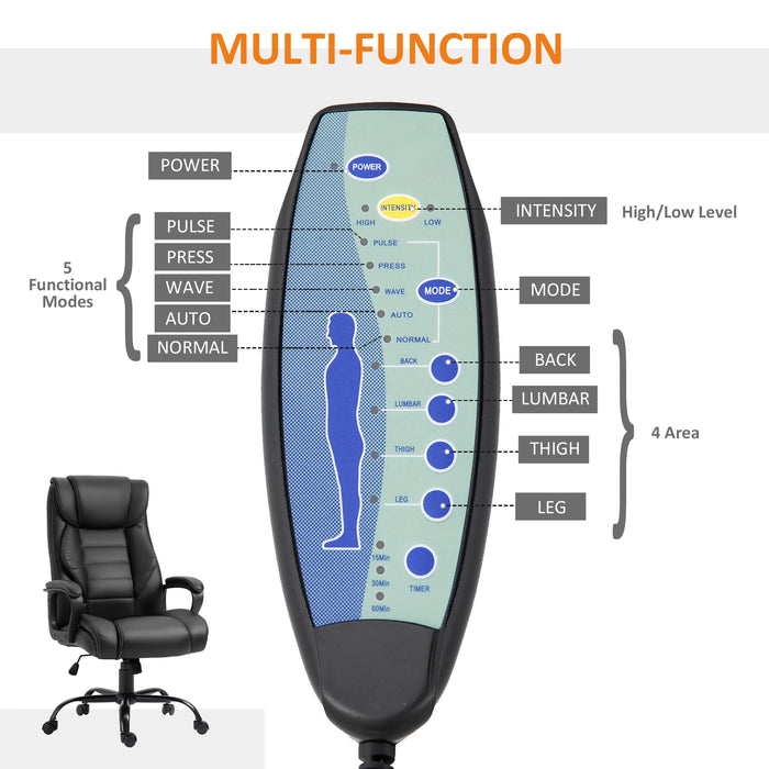 Aosom Vinsetto Massage office Chair, High Back Executive office Chair with 6-Point Vibration, Adjustable Height, Swivel Seat and Rocking Function in Black