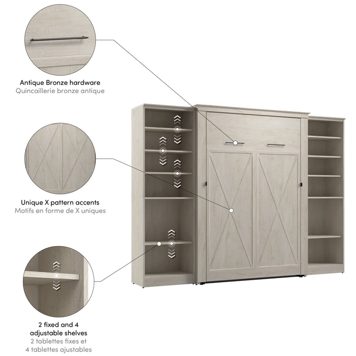 Modubox Key West 111W Full Murphy Bed with Closet Organizers (113W) in Linen White Oak