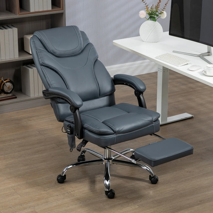 Aosom Vinsetto 6 Point Vibration Massage office Chair, Pu Leather Heated Reclining Computer Chair with Footrest in Grey