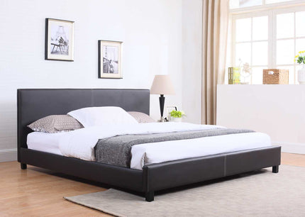 Mirabel Espresso Faux Leather Platform Bed with Mattress - Available in 3 Sizes