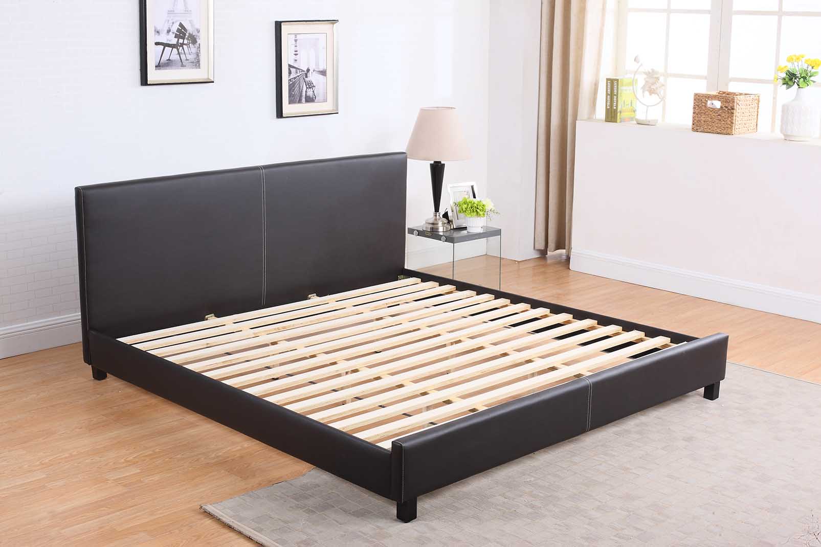 Mirabel Espresso Faux Leather Platform Bed with Mattress - Available in 3 Sizes