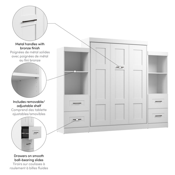 Modubox Edge 116W Queen Murphy Bed and Closet Organizers with Drawers (115W) in White