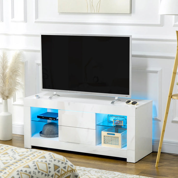 Aosom mcom Tv Stand For Tvs Up To 60", Tv Unit with Led Lights, Storage Shelves and Cupboards, 53.9" X 13.8" X 16.5", in High Gloss White