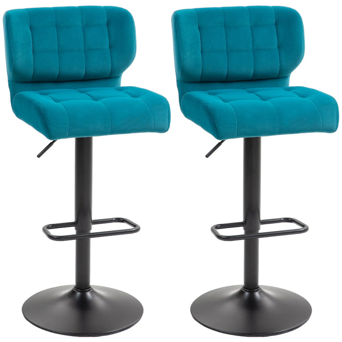 Aosom Homcom Swivel Pu Leather Barstools Set of 2 Adjustable Bar Stools with Footrest Back For Kitchen Counter Dining Room in Blue