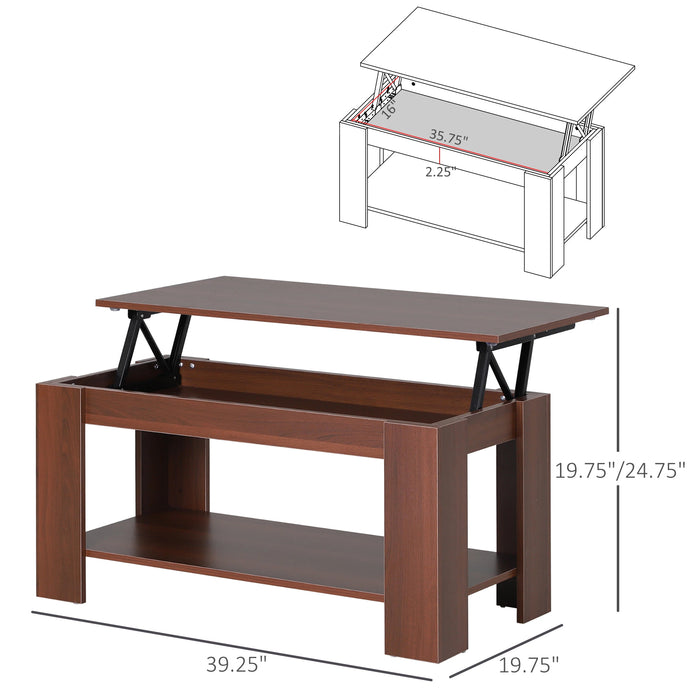 Aosom Homcom Modern Lift Top Coffee Table, Convertible Centre Table with Hidden Storage Compartment and Storage Shelf For Living Room