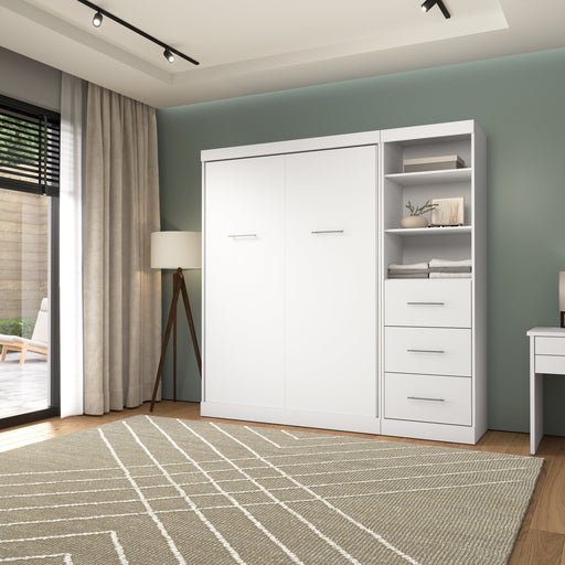 Modubox Nebula Full Murphy Bed and Closet Organizer with Drawers (84W) in White