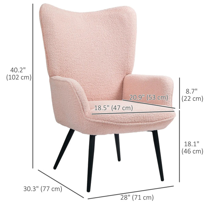 Aosom Homcom Accent Sherpa Chair, Upholstered Armchair, Fluffy Wingback Chair For Living Room, Reading Room, Cream White in Pink, Black