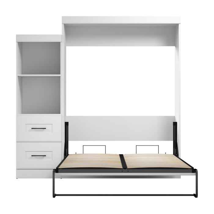 Modubox Edge 91W Queen Murphy Bed and Closet Organizer with Drawers (90W) in White