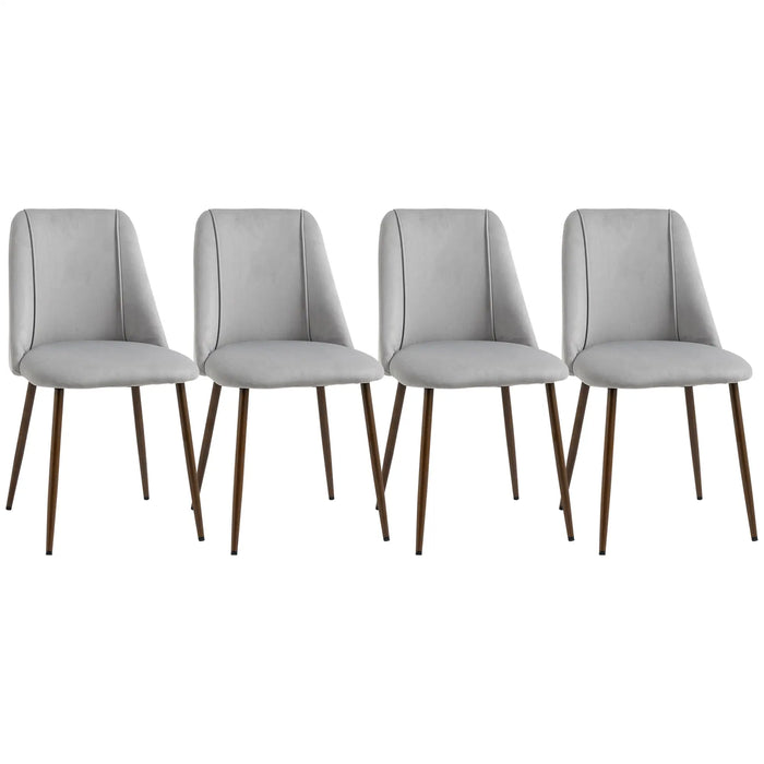 Aosom Homcom Upholstered Dining Chairs Set of 4, Velvet Accent Chair with Back and Wood-Grain Steel Leg For Kitch in Grey, Brown Wood Grain