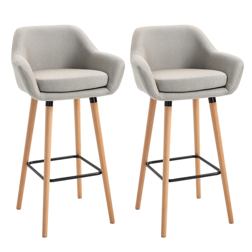 Aosom Homcom Modern Bar Stools Set of 2, 31.5" Barstools with Linen Fabric and Solid Wood Legs, Backrest and Footrest, Dining Room Kitchen Counter in Beige