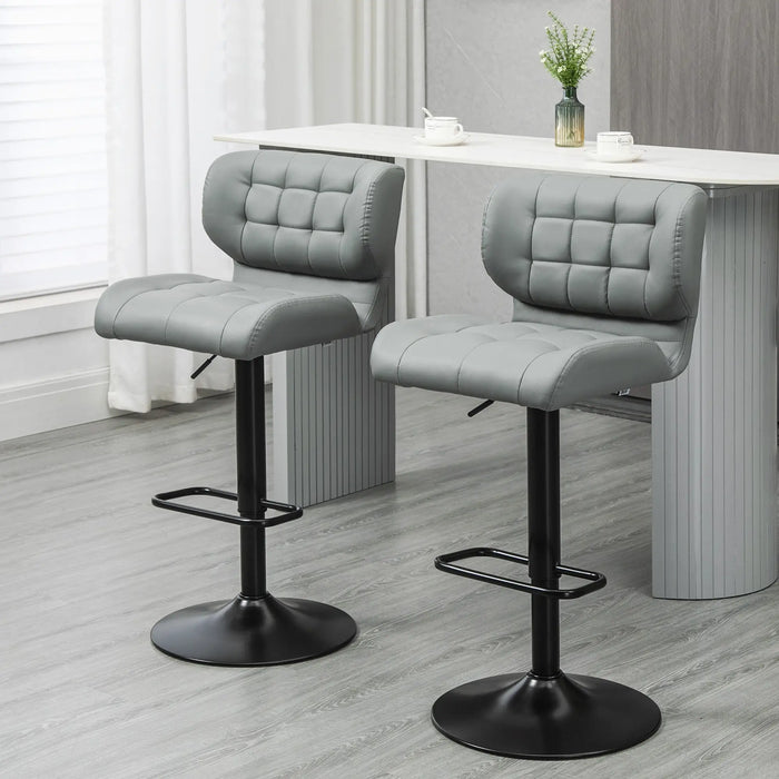 Aosom Homcom Swivel Pu Leather Barstools Set of 2 Adjustable Bar Stools with Footrest Back For Kitchen Counter Dining Room in Grey