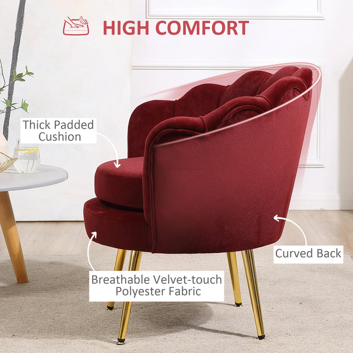 Aosom Homcom Modern Accent Chair, Velvet-Touch Fabric Leisure Club Chair with Gold Metal Legs For Bedroom, Dark Gr in Wine Red, Gold