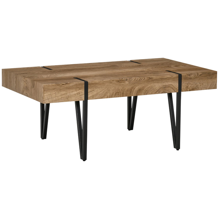 Aosom Homcom Rustic Coffee Table, Rectangle Nature Cocktail Table with Steel Hairpin Legs For Living Room