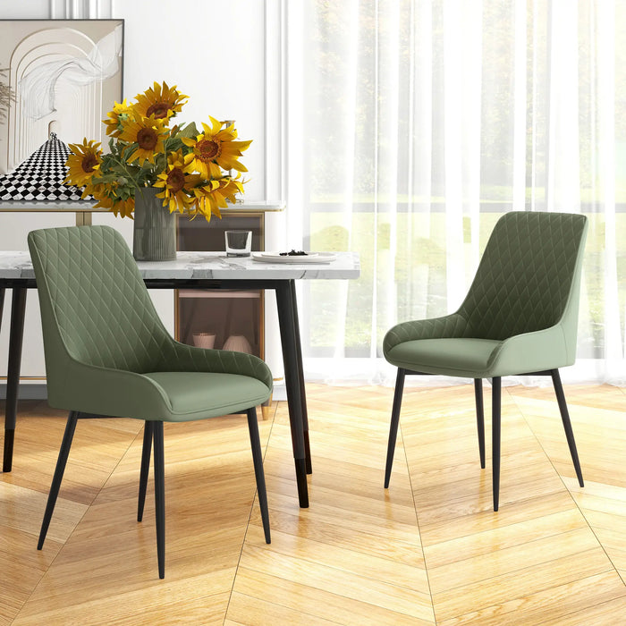 Aosom Homcom Modern Dining Chairs Set of 2, Pu Leather Kitchen Chairs with Metal Legs For Dining Room, Living Room in Green