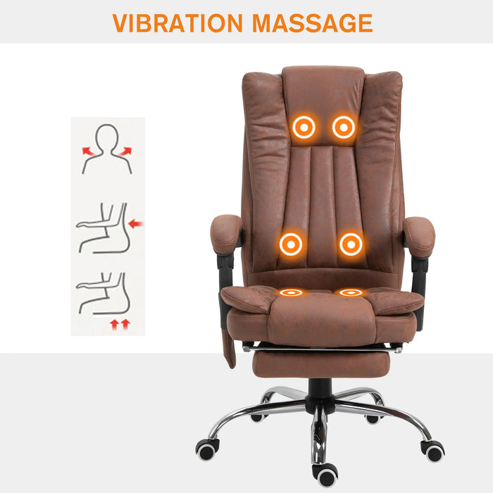 Aosom Vinsetto office Chair 6-Point Vibration Massage Chair Micro Fibre Recliner with Retractable Footrest in Brown