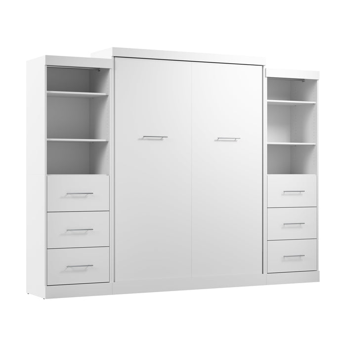 Modubox Nebula Queen Murphy Bed and 2 Closet Organizers with Drawers (115W) in White