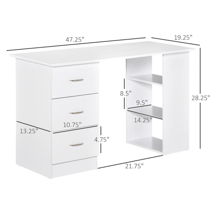 Aosom Homcom Computer Writing Desk Study Table Student Workstation W/ 3 Shelf & 3 Storage Drawers Home office Furnitur in White