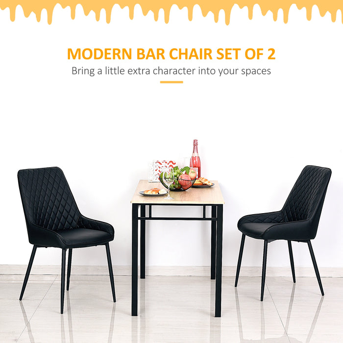 Aosom Homcom Modern Dining Chairs Set of 2, Pu Leather Kitchen Chairs with Metal Legs For Dining Room, Living Room in Black