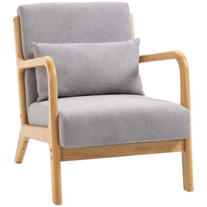 Aosom Homcom Fabric Lounge Chair, Velvet Armchair, Retro Accent Chair with Wood Legs and Thick Padding For Bedroom in Grey