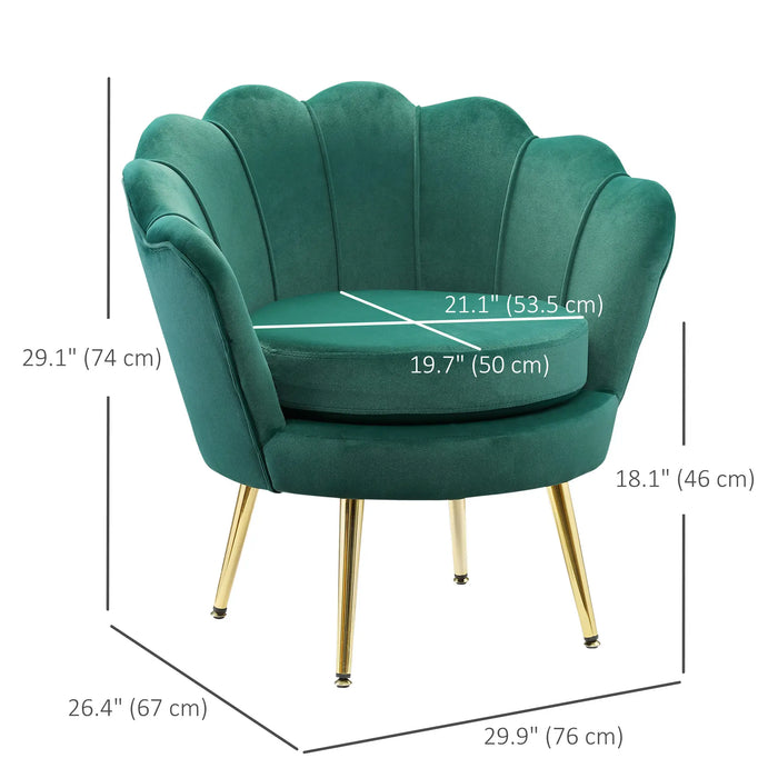 Aosom Homcom Modern Accent Chair, Velvet-Touch Fabric Leisure Club Chair with Gold Metal Legs For Bedroom in Dark Green, Gold